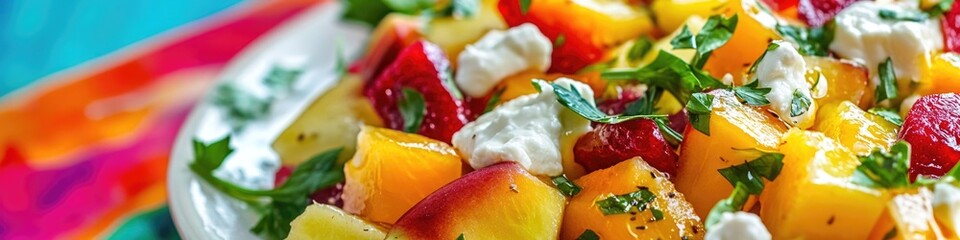 Poster - Fresh fruit and cheese on a white plate