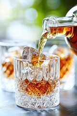 Aufkleber - A bottle of whiskey being poured into a glass