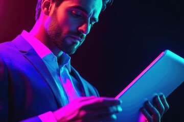 Poster - a businessman or professional person working on their tablet device