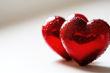 Poster - A pair of red hearts sit atop a table, symbolizing love and affection