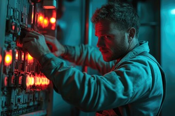 Poster - A person working on a circuit board with various electronic components