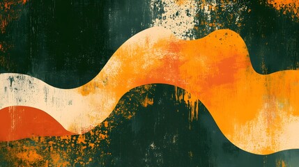 Poster - Captivating abstract fluid motion artwork with vibrant orange and green tones showcasing a dynamic and visually striking composition  This modern experimental design features expressive brush strokes