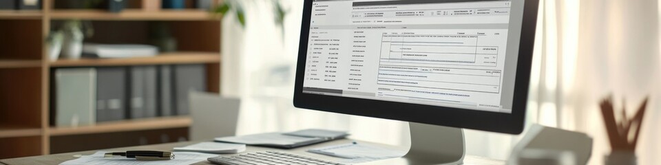Poster - a computer monitor sits on a desk, ready for use