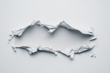 Poster - A ripped fragment of paper lying on a white background, with edges curled and fibers exposed