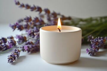 Poster - Lavender and candle create a calming atmosphere for relaxation