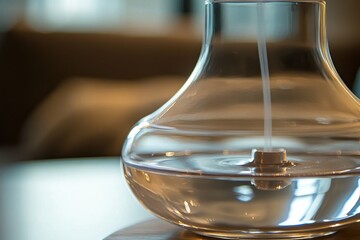 Poster - Elegant glass oil lamp with a warm glow, enhancing the cozy atmosphere of a modern living room interior