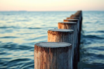 Aufkleber - Aerial view of wooden structures protruding from the water's surface