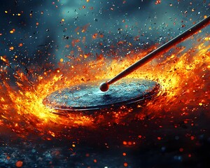Poster - Explosive Drumstick Cymbal Collision Generating Surreal Colorful Splashes