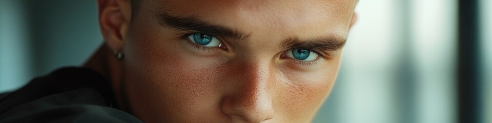 Poster - A close-up portrait of someone with bright blue eyes