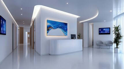 Poster - A large white room with a blue painting on the wall