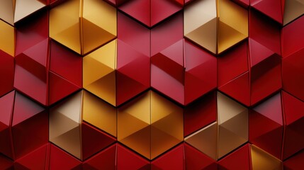 Poster - a red and gold patterned background with a gold and red triangle