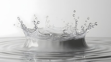 Leinwandbilder - Closeup of splashing water droplets forming an abstract liquid sculpture with dynamic patterns and ripples on a calm clear surface in a tranquil monochrome setting  The image captures the motion