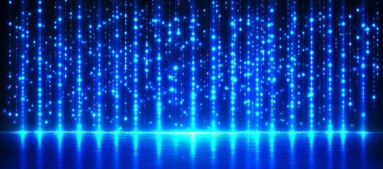 blue it background with an abstract design, including binary code and glowing particles