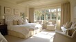 © RaksaLinggo - Bright airy bedroom with seating area and large window