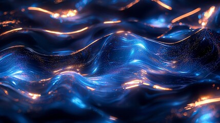 Wall Mural - Abstract Blue Energy Waves, Glowing, Dark Background, Tech Design