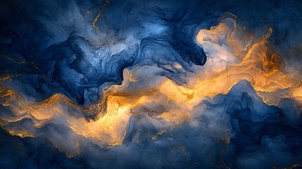 Canvas Print - Abstract blue gold swirling nebula; cosmic art background