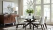 © RaksaLinggo - Elegant dining room featuring a glass table and modern accents