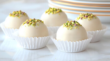 Wall Mural -  elegant white chocolate truffles with pistachios