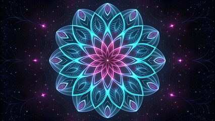 Poster - Neon Mandala | Cosmic Digital Art | Futuristic Kaleidoscope | Glowing Symmetrical Design | Psychedelic Fractal Pattern | Ethereal Light Geometry | Cyber Aesthetic | Abstract Energy Flower |