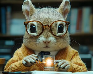 Poster - Squirrel Headed Student Engrossed in Science Experiment at School Desk