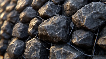 Poster - Close-up stone wall with metal mesh, detailed texture