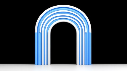 Poster - Colorful Arch with Blue and White Stripes on Black Background