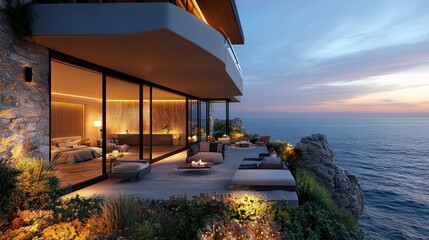 Poster - Coastal Luxury Home Terrace Sunset View