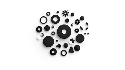 Poster - Abstract Arrangement of Black and White Geometric Shapes on White Background
