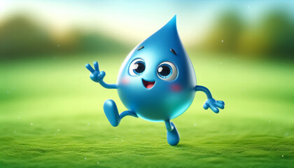 Wall Mural - Water drop cartoon illustration. Water, environment and ecology concept
