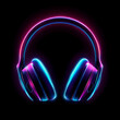 © creative - Neon headphones, music listening, dark background, vibrant colors, ideal for audio technology websites