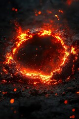 Wall Mural - Volcanic vent on ground glows with molten lava and ash background for geology use