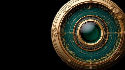 Aufkleber - Golden Lens with Intricate Digital Patterns on Dark Background