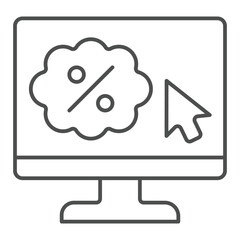 Poster - Online order display thin line icon, discount shopping concept. Vector graphics. Monitor, computer screen pointer sign on white background, outline style icon for mobile or web design.