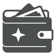 Aufkleber - Money wallet solid icon, Bill portmanteau concept. Vector graphics. Purse with paper bills sign on white background, glyph style icon for mobile or web design.