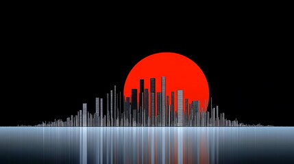 Wall Mural - Vast City Skyline Under a Red Sun with Dark Background