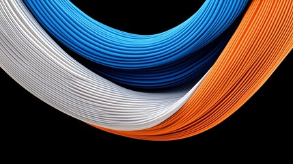 Wall Mural - Colorful Wavy Cables on Black Background in Orange Blue White Colors