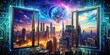 © Man888 - Futuristic Cityscape Double Exposure: Three Abstract Frames - Stock Photo