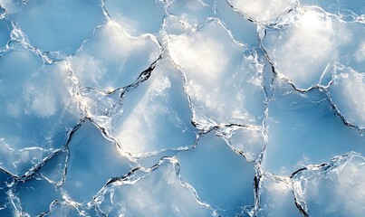  Abstract fractured ice texture with bright reflections and a sky blue hue