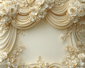 Poster - Soft Cream Thai with Intricate Golden Kanok Swirls and Delicate Lotus Motifs