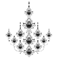 Poster - Minimalist Black Thai Pattern with Silver Floral Accents on White Background Representing Modern Elegance and Cultural Roots