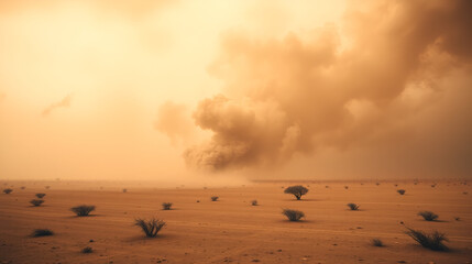 dust storm across barren desert landscape natural disaster and drought concept global warming and cl