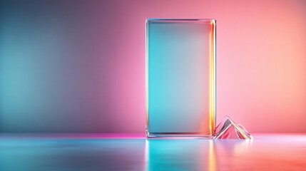 Poster - This colorful glass structure, bathed in soft ambient lighting, creates a serene and soothing atmosphere that draws the viewer into its elegant and contemporary design.