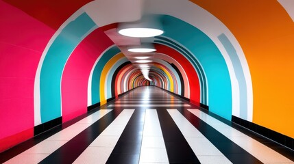 Poster - A mesmerizing colorful tunnel adorned with dynamic wall art creates an impactful visual experience that evokes feelings of excitement and energy in urban exploration.