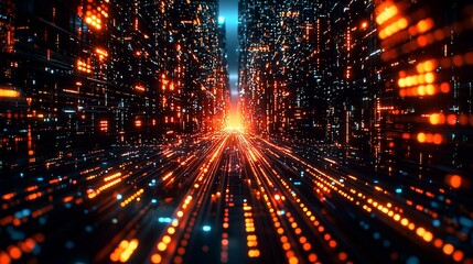 Poster - Data stream city, digital highway, futuristic background, technology concept