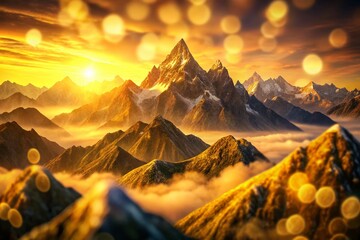 Wall Mural - Golden Mountain Range Abstract Circles Sunrise Landscape Stock Photo