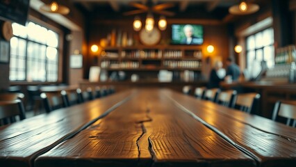 Wall Mural - Empty wooden table rustic and blurred background of bar or pub For product display High quality phot