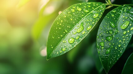 Canvas Print - Dew-kissed leaves, sunlight, garden, nature backdrop, eco