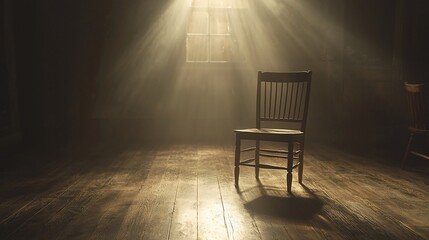 Poster - Dusty chair, sunlit room, wood floor, hope