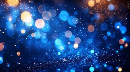 Poster - Festive Blue Glitter Background, Sparkling Lights, Abstract Design, Holiday Celebration