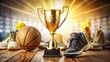 © Man888 - Isolated Winner Trophy & Sports Equipment: Fitness & Victory Stock Photo
